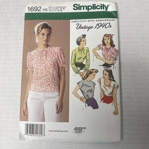 Vintage 1940s Blouse Top Pattern 1692 Simplicity Uncut Women's Size 6-14